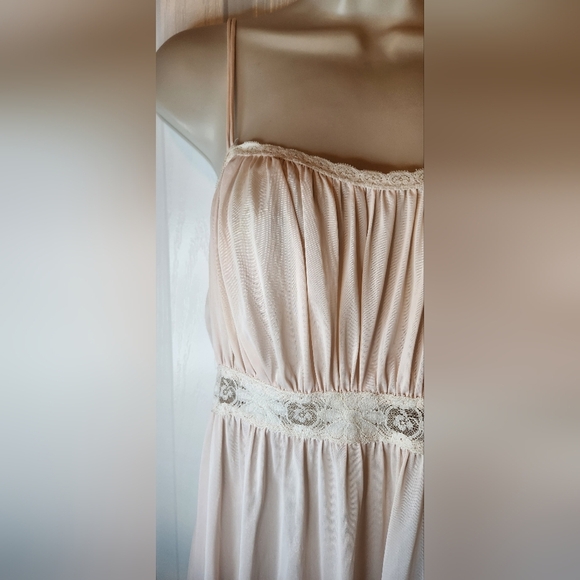 Olga Vintage Large Peignoir Peach Pink Slip Dress Nightgown Lingerie Lace Maxi - Picture 3 of 8